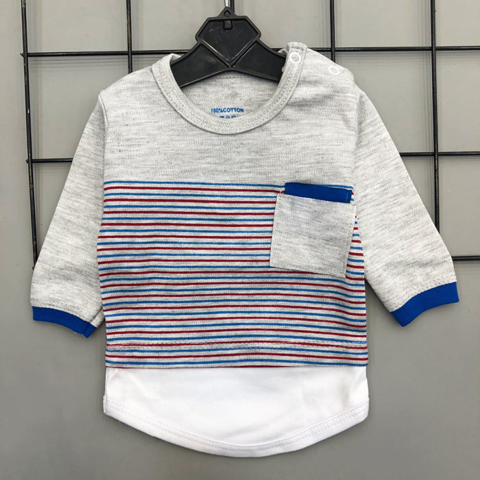 بلوز نوزادی پسرانه پنبه طرح تیشرت جیبدار