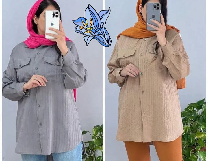 شومیز مانتویی اطلسی خارجی سایز فری تا ۴۶