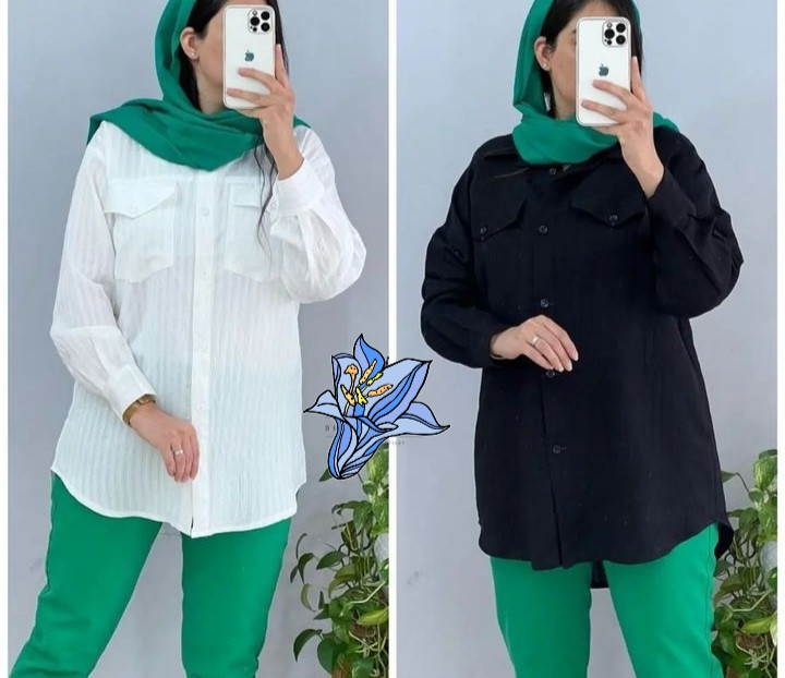 شومیز مانتویی اطلسی خارجی سایز فری تا ۴۶