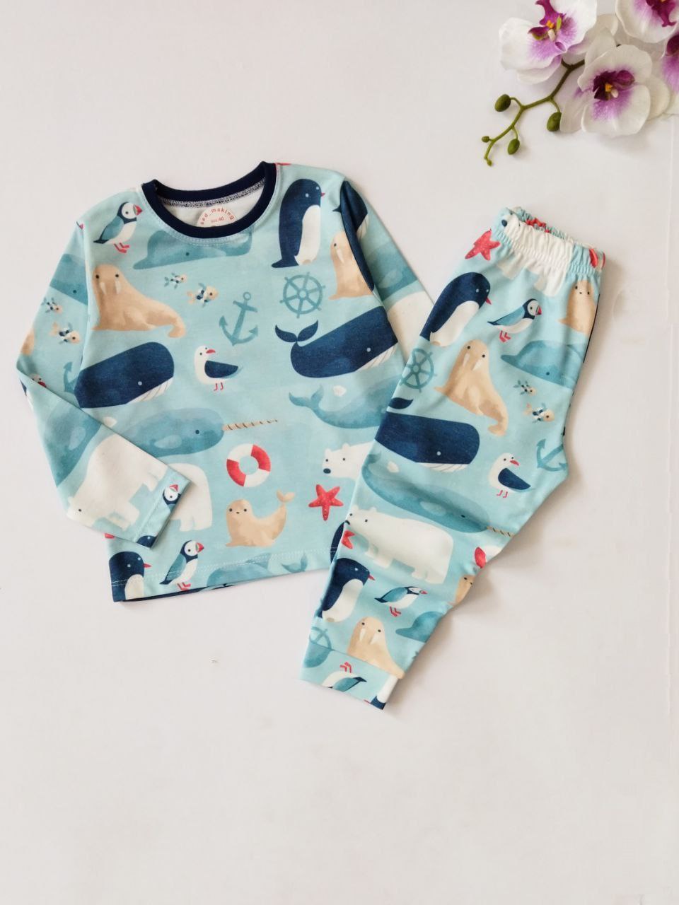 بلوز و شلوار پنبه تمام چاپ طرح حیوانات قطبی چاپ 1