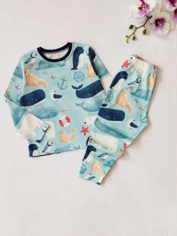 بلوز و شلوار پنبه تمام چاپ طرح حیوانات قطبی چاپ 1