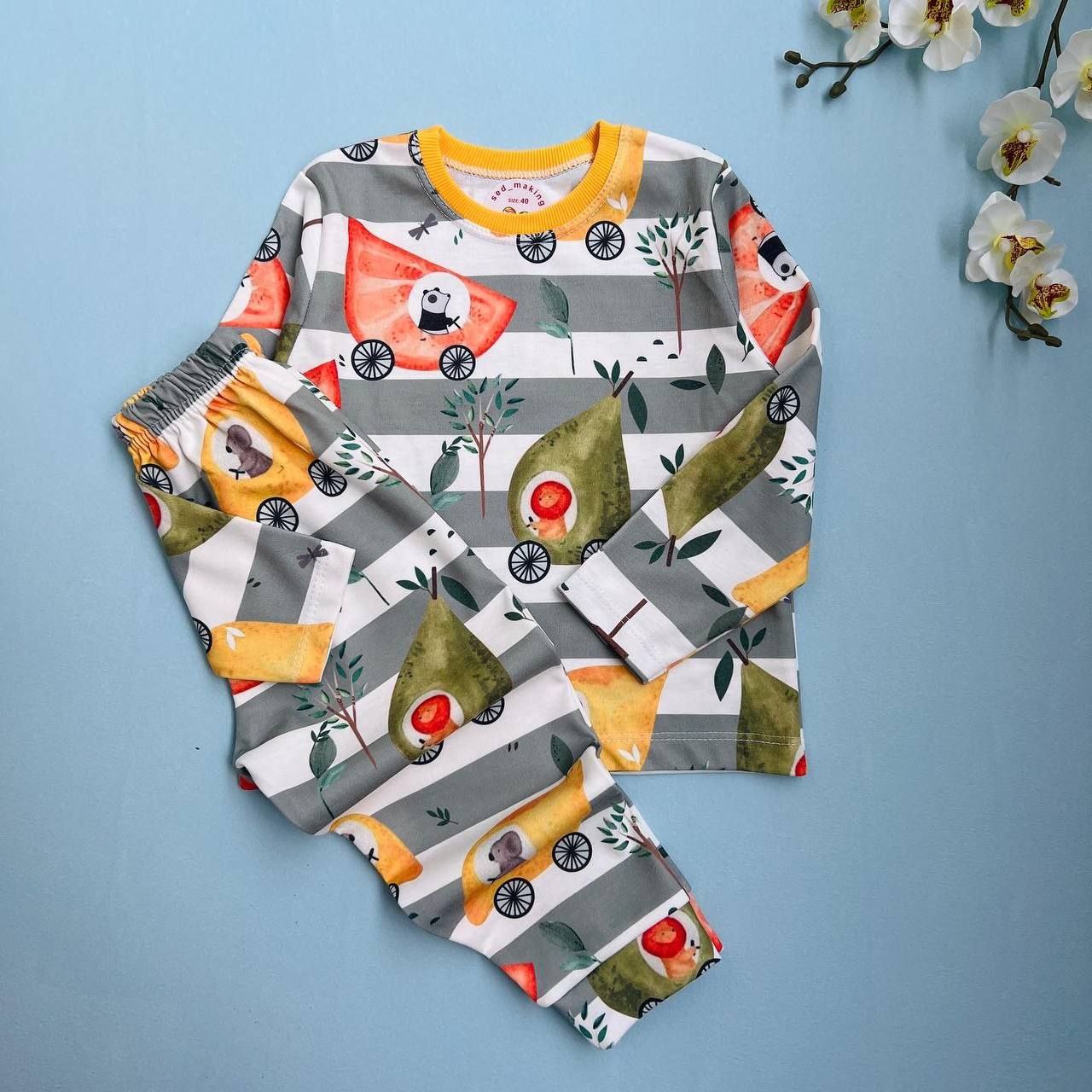 بلوز و شلوار پنبه تمام چاپ طرح راه راه