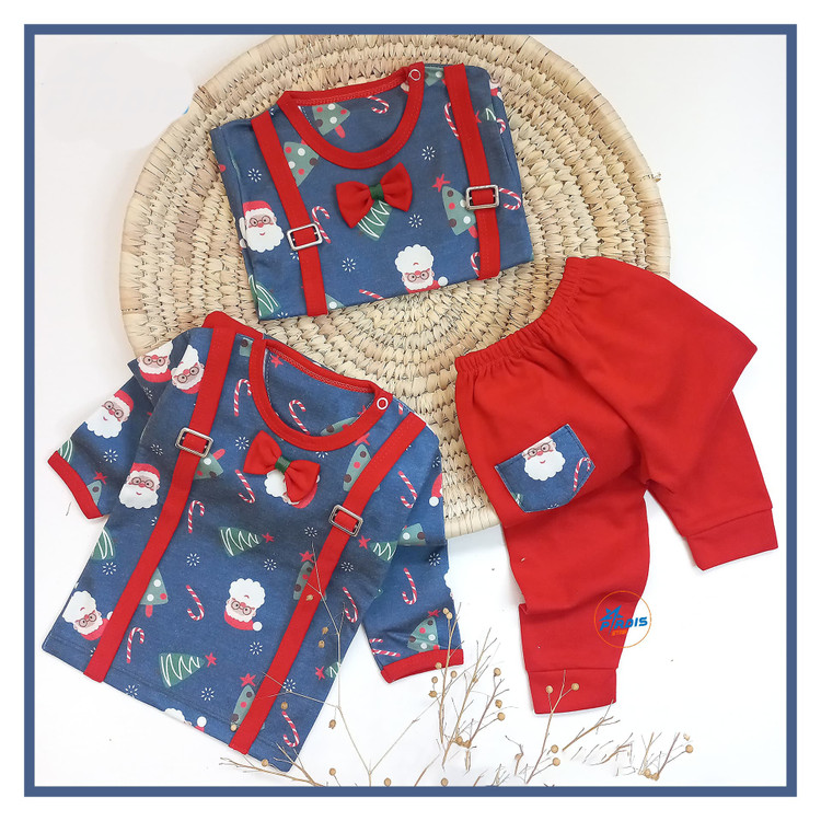 بلوز و شلوار پسرانه جنس پنبه طرح بابانوئل مناسب نوزاد تا 2 سال