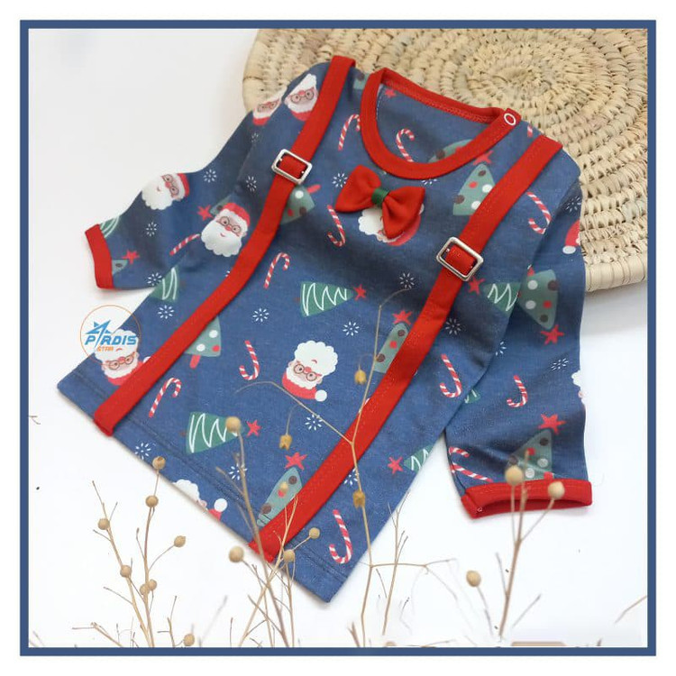 بلوز و شلوار پسرانه جنس پنبه طرح بابانوئل مناسب نوزاد تا 2 سال