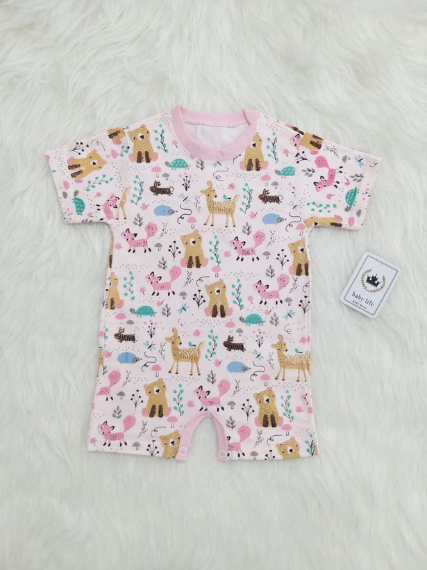 رامپر پنبه طرح باغ وحش سایزبندی 1 تا 4 مناسب سایز 3 ماه تا 3 سال رنگبندی فقط صورتی