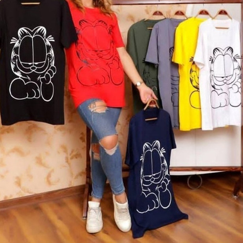 تیشرت دخترانه نخی پنبه ای طرح گارفیلد سایز 38تا44دارای رنگ بندی متنوع