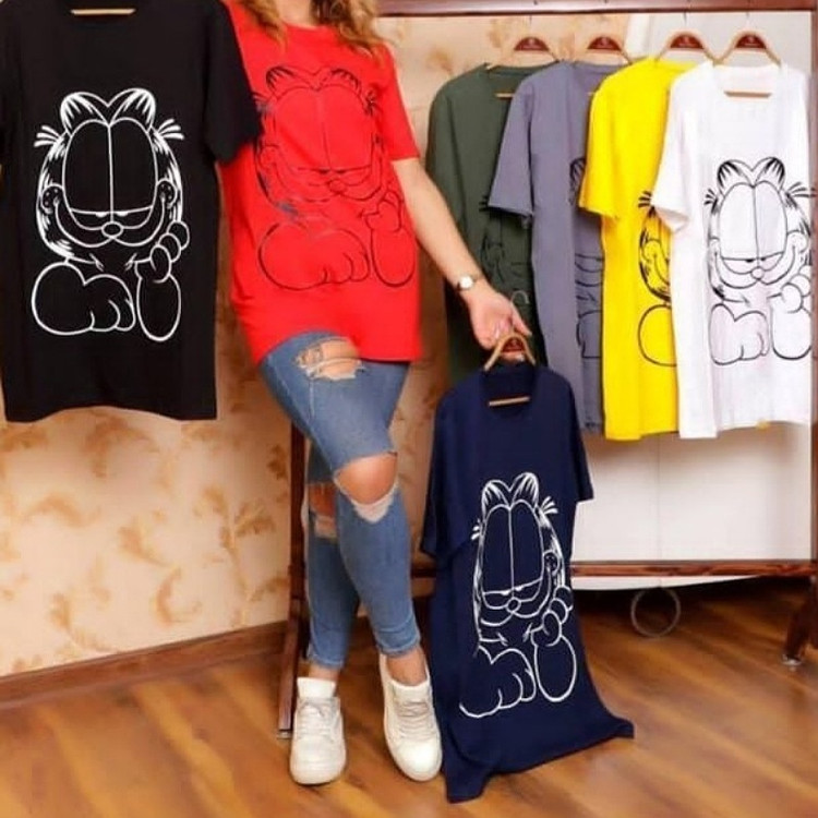تیشرت دخترانه نخی پنبه ای طرح گارفیلد سایز 38تا44دارای رنگ بندی متنوع