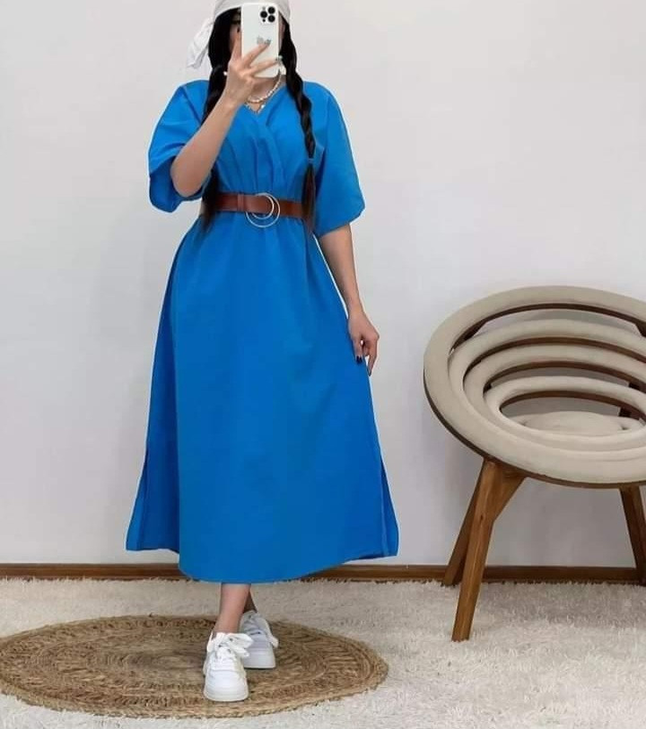 پیراهن کمربند دار لینن کمر بندار سایز ۳۸ تا ۴۴