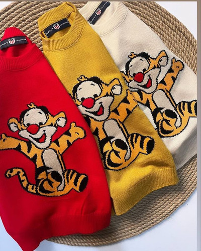 خرید بافت گپ بچگانه پسرانه ببر جنس عالی سایزبندی 40 مناسب سن 2 ساله رنگبندی کرمی و خردلی