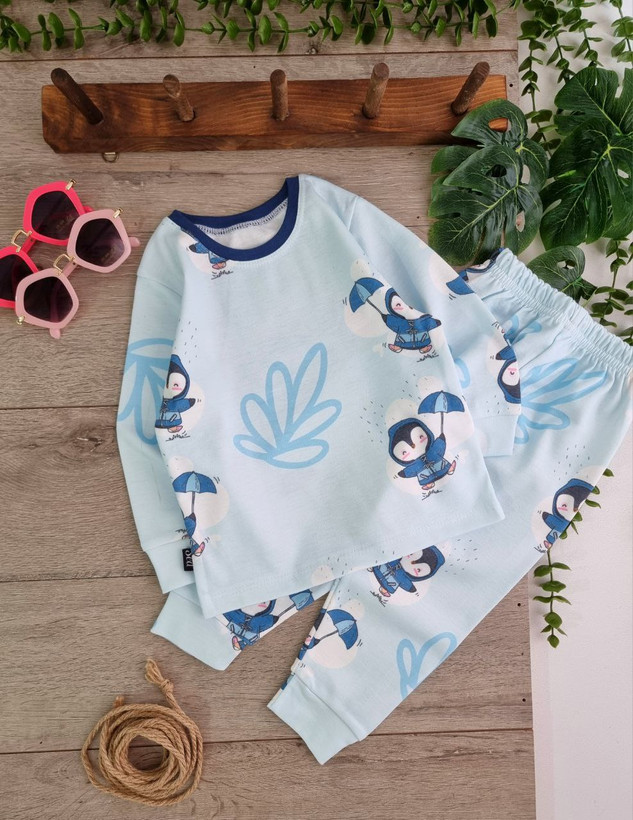 ست لباس خونگی بچگانه پنبه طرح پنگوئن سایزبندی 35 تا 50 مناسب 1 تا 5 سال رنگبندی مطابق عکس