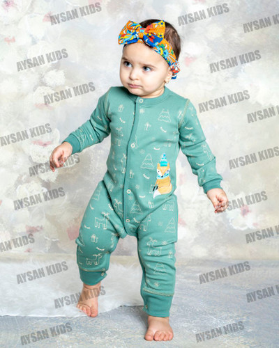 سرهمی بدون جوراب نوزادی جنس دورو پنبه طرح روباه سایزبندی 0 تا 24 ماهگی تماما دکمه دار