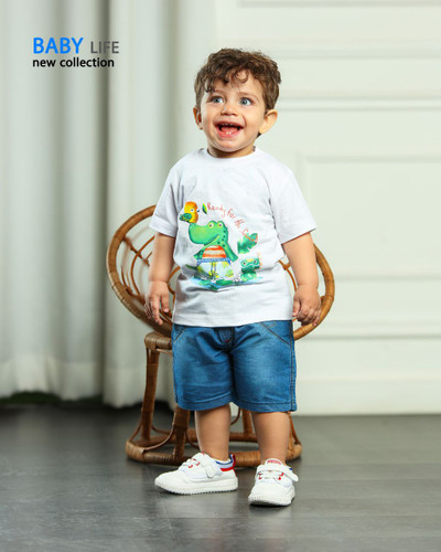 تیشرت و شلوارک جین بچگانه طرح تمساح مناسب یکسال تا چهار سال رنگبندی ندارد تنخور مطابق عکس