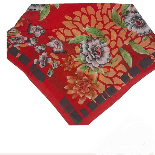 روسری قواره ۱۰۶سانت رنگ قرمز گل درشت جنس نخی خنک