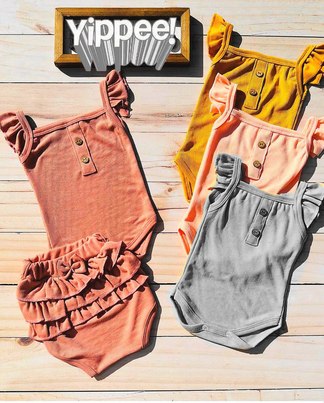 بادی و شورت دخترانه بیسکوییتی سایزبندی 1-3 مناسب نوزاد تا یکسال رنگبندی گلبهی،طوسی و خردلی