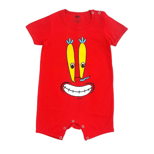 رامپر جنس پنبهای چاپ آقای خرچنگ سایزبندی 4 تا 7 مناسب 1 تا 4 سالگی رنگبندی فقط رنگ قرمز