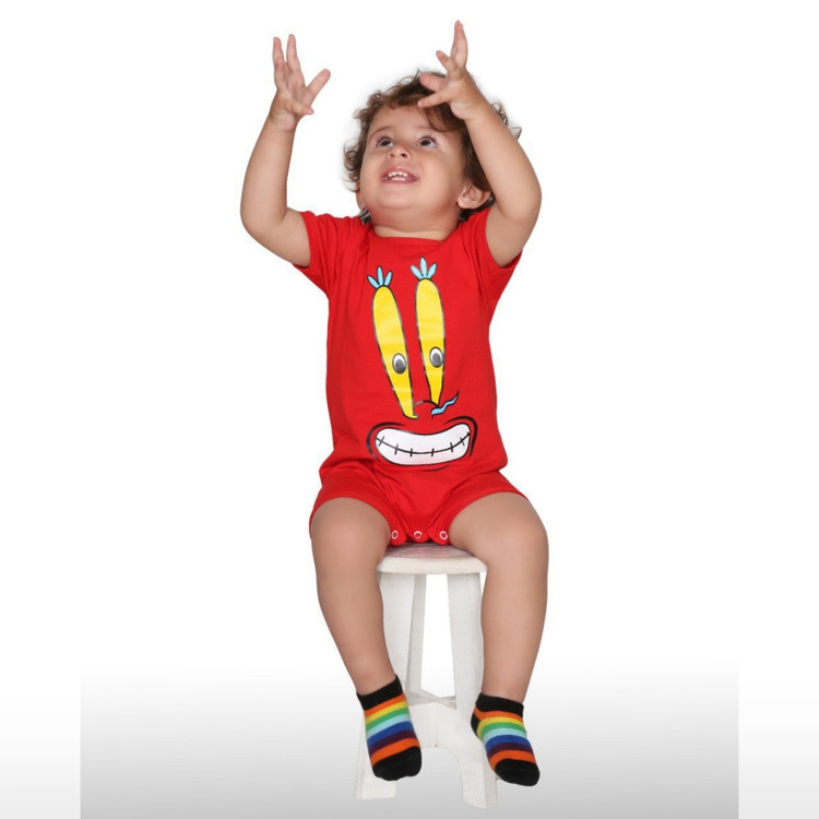 رامپر جنس پنبهای چاپ آقای خرچنگ سایزبندی 4 تا 7 مناسب 1 تا 4 سالگی رنگبندی فقط رنگ قرمز