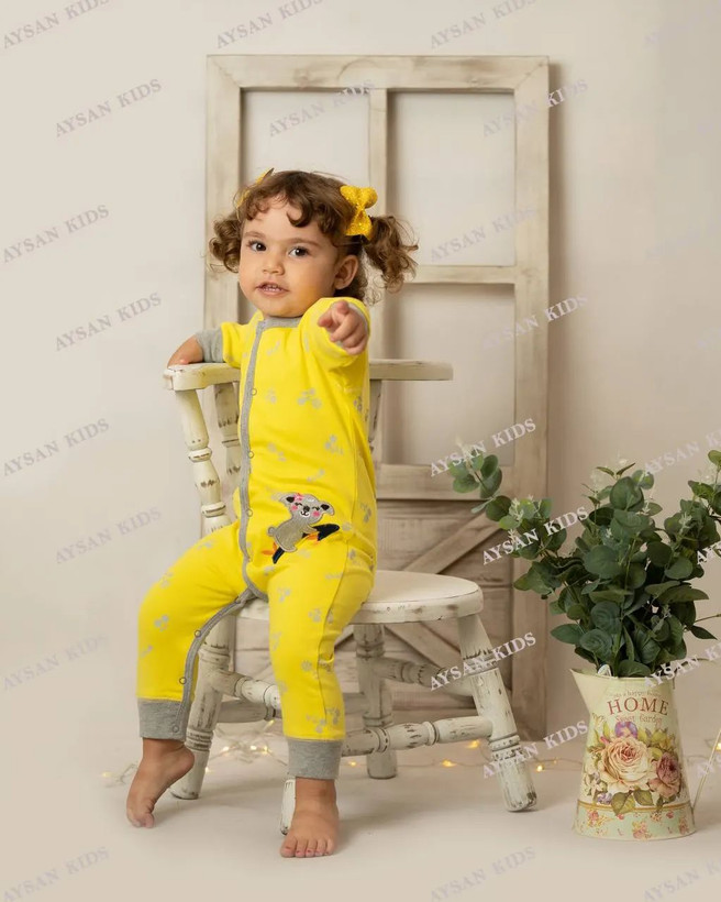 سرهمی نوزادی پنبه طرح کوالا زرد تمام دکمه مناسب نوزاد تا 24 ماهگی رنگبندی مطابق با تصاویر