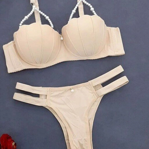 ست سوتین اسفنجی صدفی فنردار کرم سفید