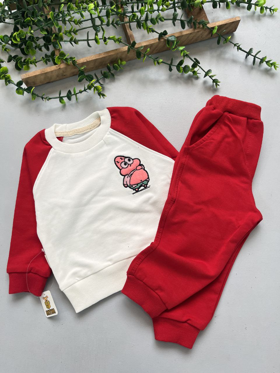 خرید ست بلوز و شلوار نوزادی جنس دورس پنبه آستین رگلان پاتریک مناسب برای نوزاد تا 18 ماهگی