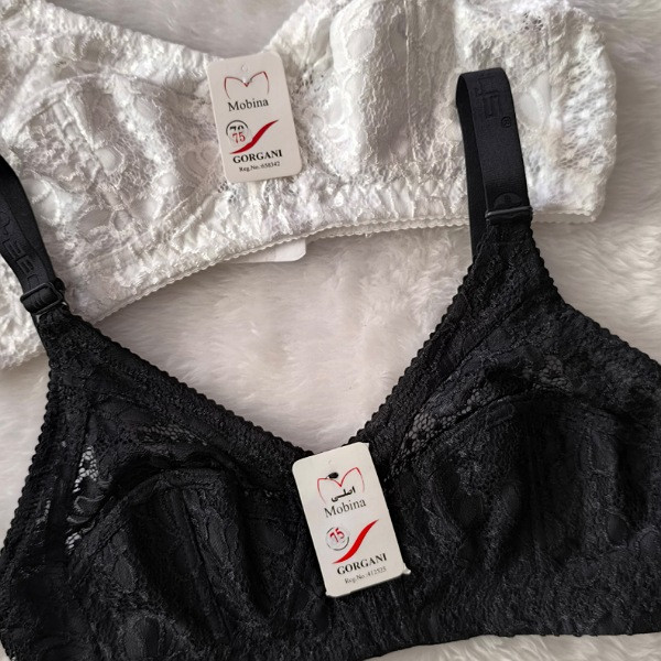 سوتین دانتل زیر نخ برند مبینا اصلی سایز 75 و 85 کش باریک رنگ سفید و مشکی