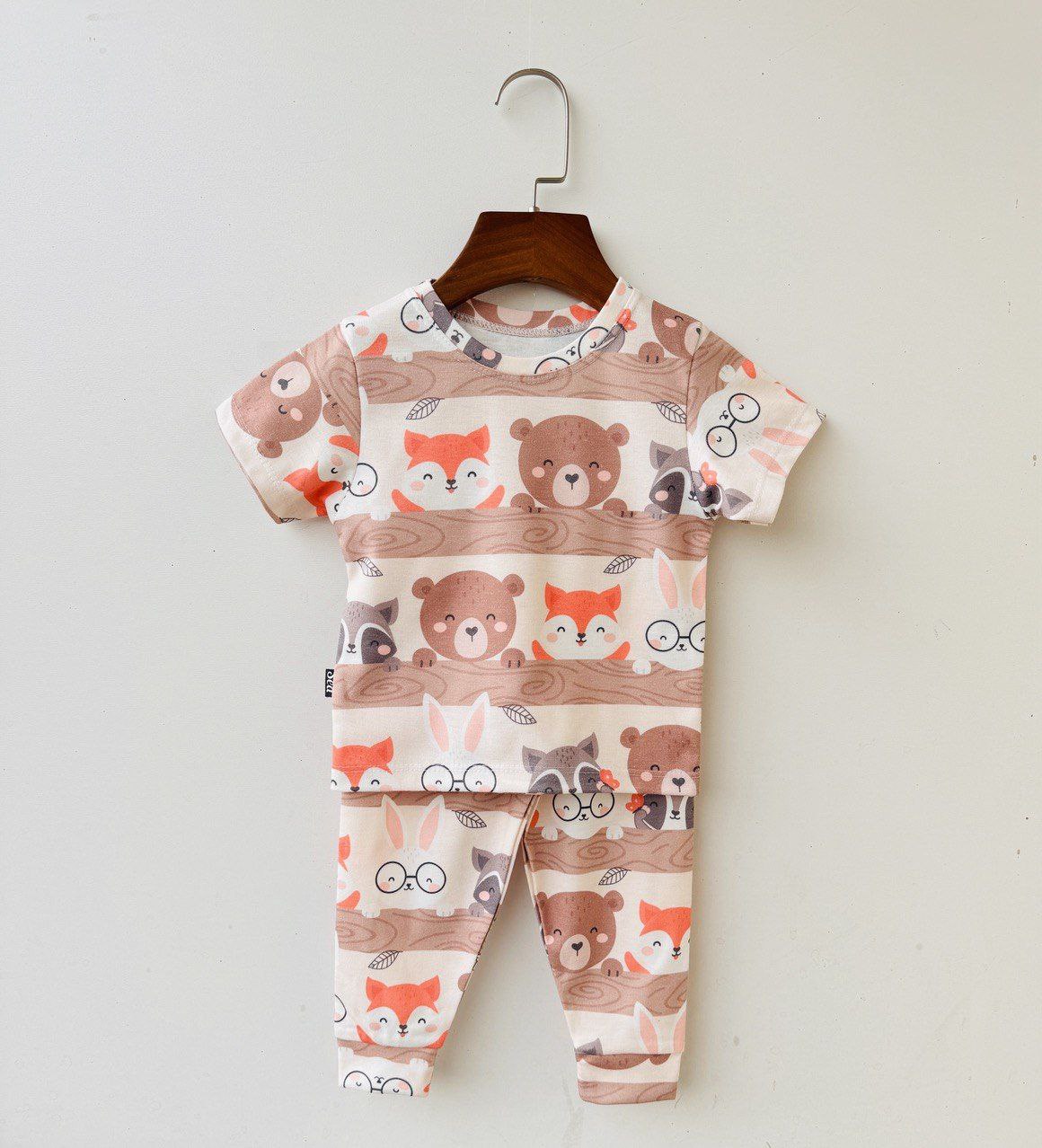 خرید اینترنتی ست راحتی بچگانه پنبه طرح نیمکت حیوانات سایزبندی 35 تا 50 مناسب 1 تا 5 سالگی