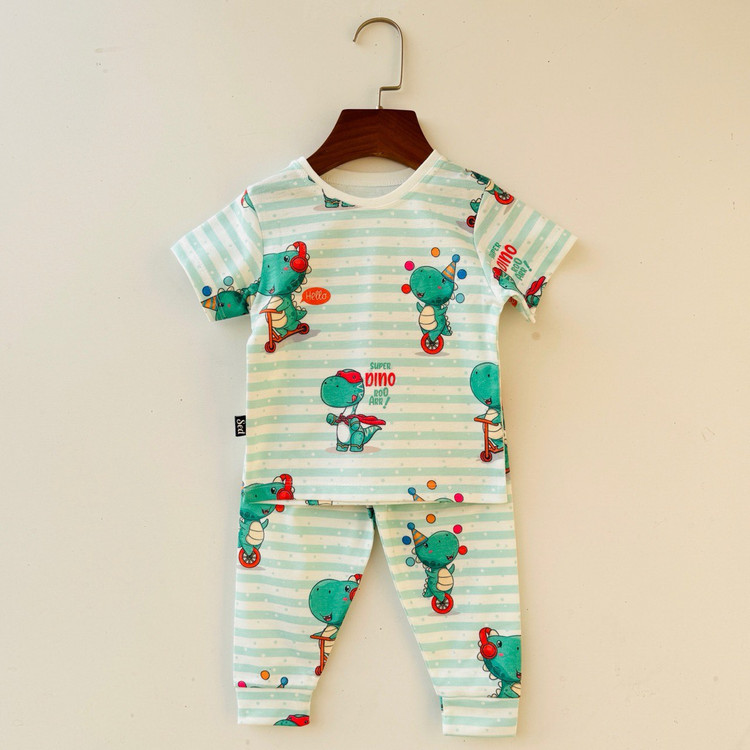 خرید اینترنتی ست راحتی بچگانه پنبه طرح دایناسور سایزبندی 35 تا 50 مناسب 1 تا 5 سالگی