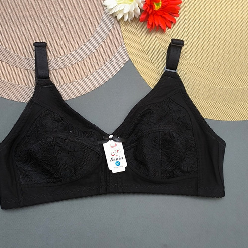 سوتین دانتل دور بسته نخی سایز 75 تا 90تکرنگ مشکی