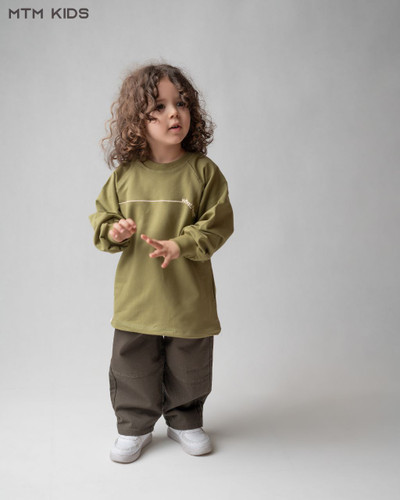 خرید ست مجلسی دورس پنبه و شلوار بگی کتان طرح Whatever مناسب 2 تا 5 سال رنگ زیتونی و خردلی