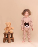 سرهمی پسرانه نوزادی جنس پنبه طرح گلدوزی تدی بغل دکمه دار مناسب نوزاد تا 24 ماهگی قهوه ای