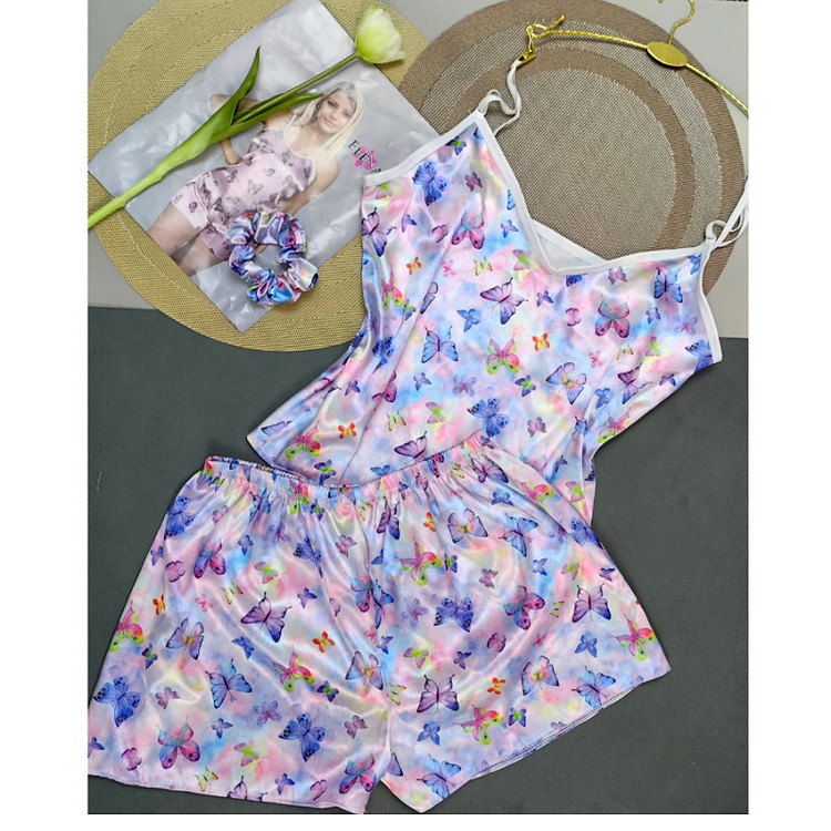 ست لباس خواب نیم تنه شورتک یاسی پروانه