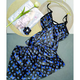 ست لباس خواب نیم تنه شورتک مشکی بنفش پروانه