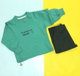 خرید ست عیدانه دورس و شلوار کتان طرح OK، لباس شیک و مجلسی برای پسران و دختران 2 تا 5 ساله