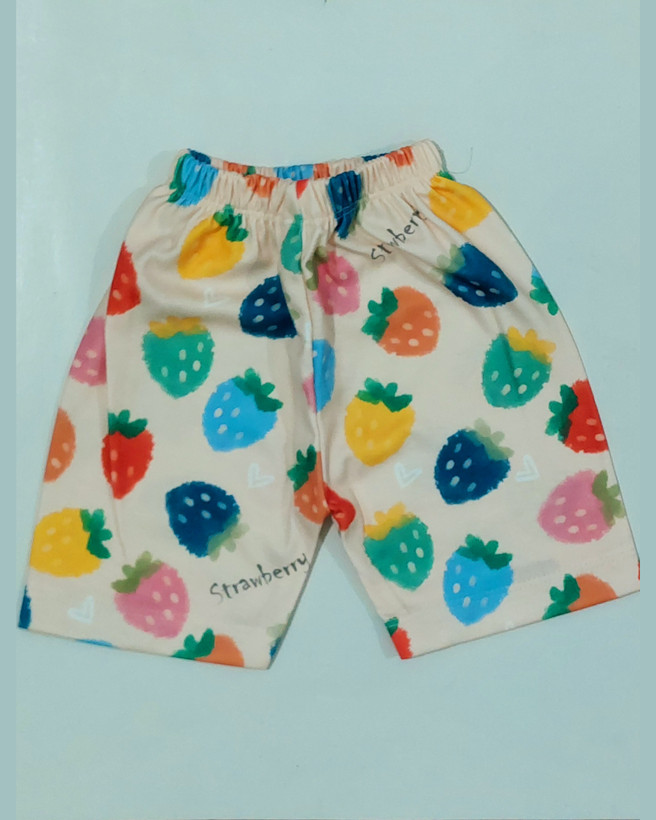 خرید تیشرت و شلوارک پنبه راحتی بچگونه طرح توت فرنگی سایزبندی 35 الی 60 مناسب 1 تا 8 سالگی