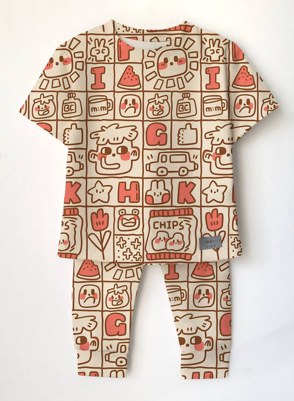 خرید تیشرت و شلوارک پنبه راحتی بچگونه طرح باکسی سایزبندی 35 تا 60 مناسب برای 1 الی 8 سالگی