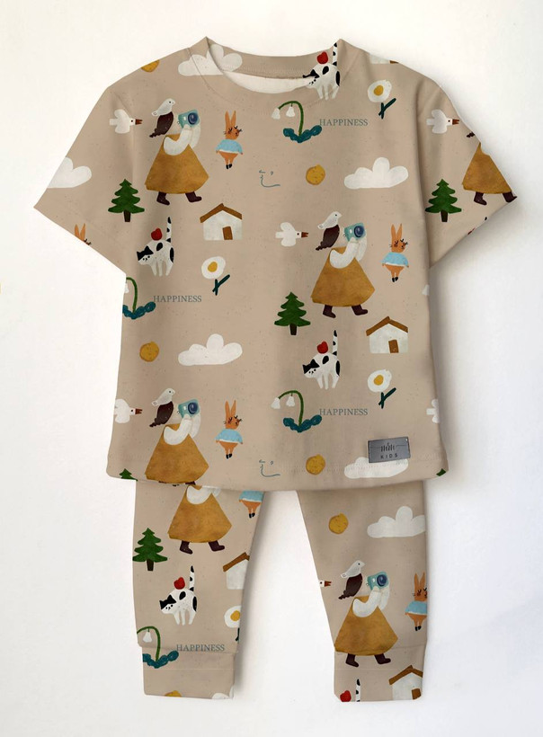 خرید تیشرت و شلوارک پنبه راحتی بچگونه طرح طبیعت سایزبندی 35 تا 60 مناسب برای 1 الی 8 سالگی