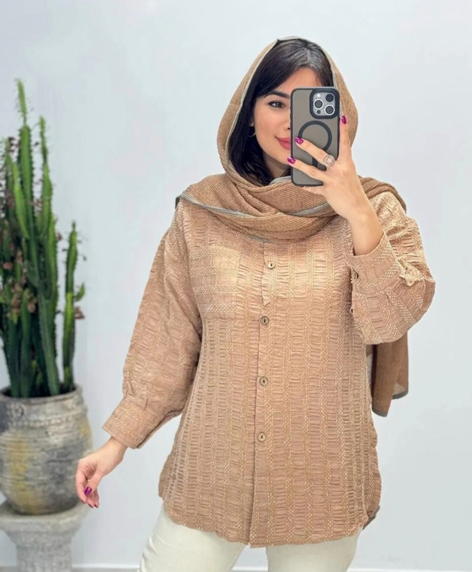 شومیزکوک دوزی سایز 38 تا 48 رنگ نسکافه ای