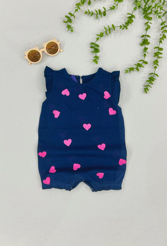 خرید رامپر دخترانه پنبه طرح قلب | مناسب ۶ تا ۳۶ ماهگی | رنگبندی فقط سورمه ای