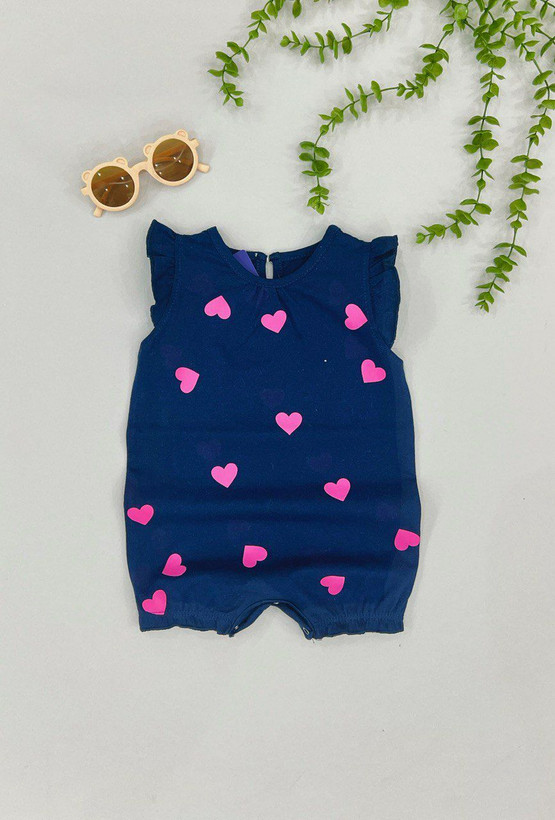 خرید رامپر دخترانه پنبه طرح قلب | مناسب ۶ تا ۳۶ ماهگی | رنگبندی فقط سورمه ای