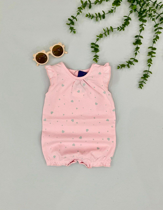 خرید رامپر دخترانه پنبه طرح قلب ریز | مناسب ۶ تا ۳۶ ماهگی | رنگبندی صورتی