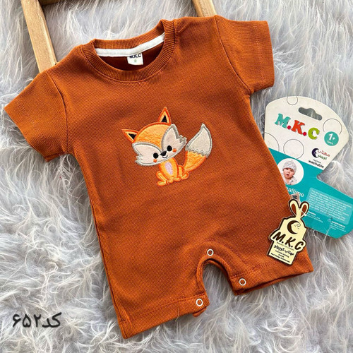 خرید رامپر نوزادی پارچه بیسکوییتی خنک گلدوزی روباه | مناسب 3 تا 24 ماهگی