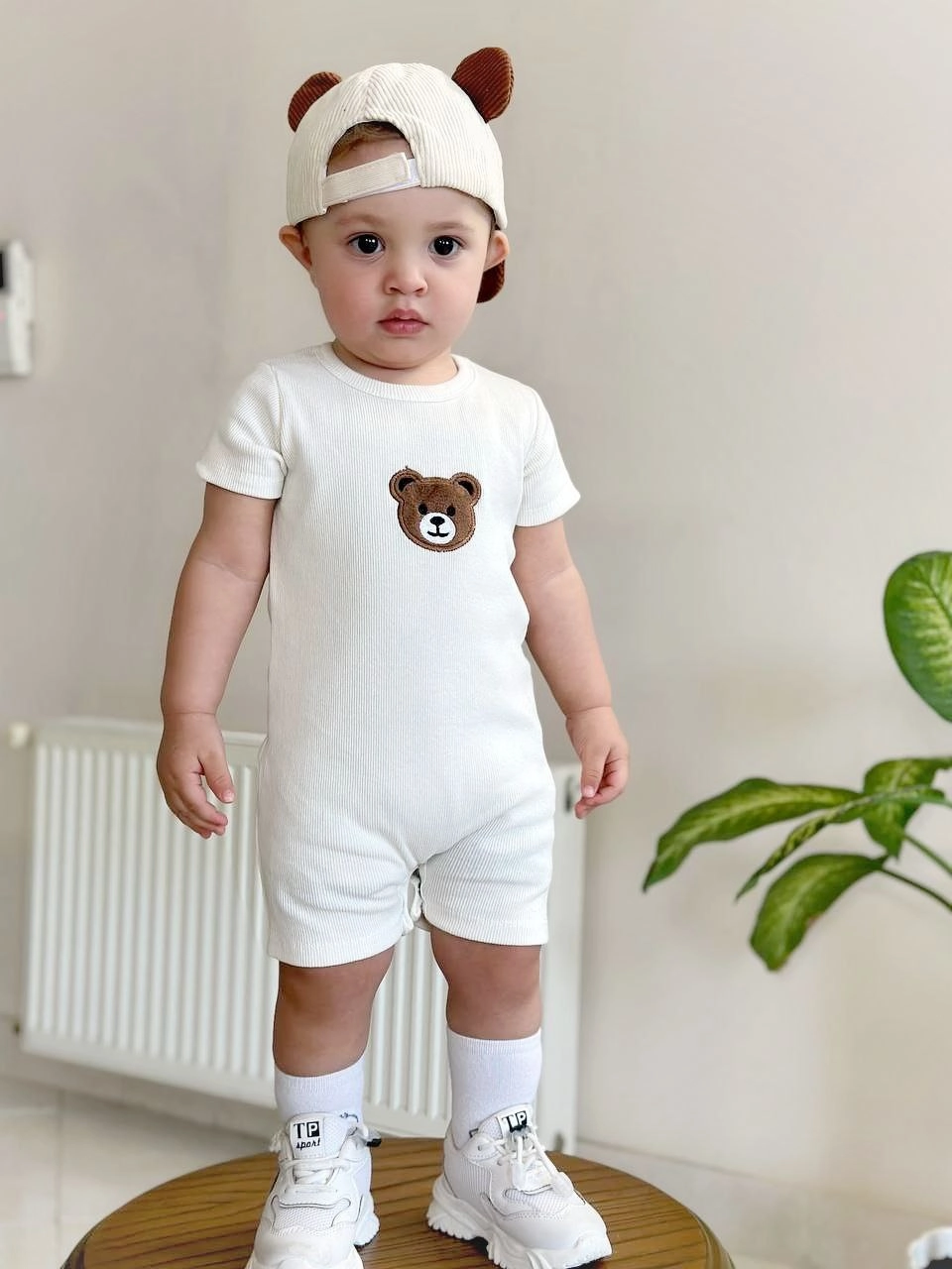 خرید رامپر نوزادی پارچه بیسکوییتی خنک گلدوزی Teddy | مناسب 3 تا 24 ماهگی