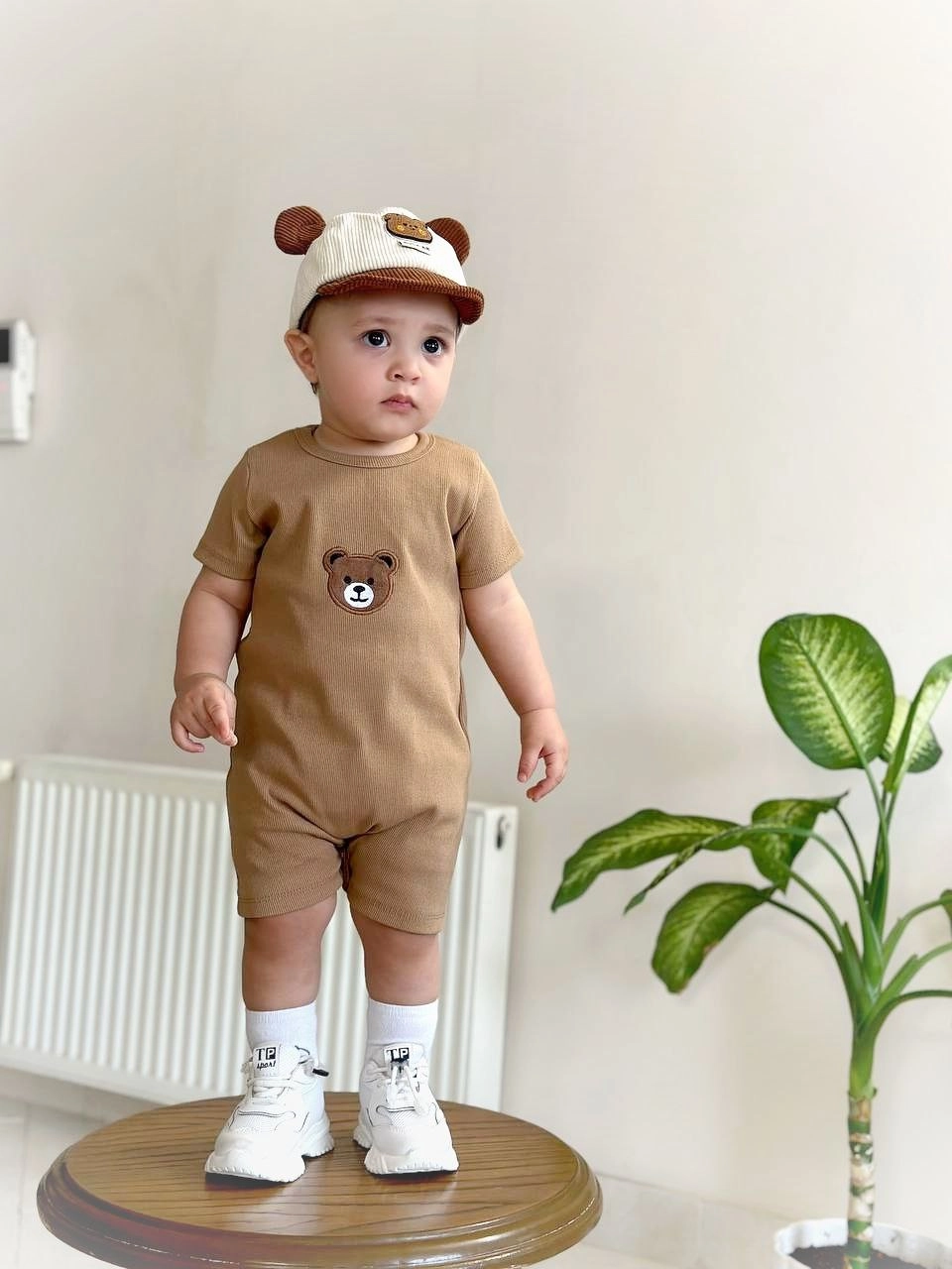 خرید رامپر نوزادی پارچه بیسکوییتی خنک گلدوزی Teddy | مناسب 3 تا 24 ماهگی