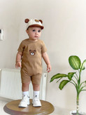 خرید رامپر نوزادی پارچه بیسکوییتی خنک گلدوزی Teddy | مناسب 3 تا 24 ماهگی