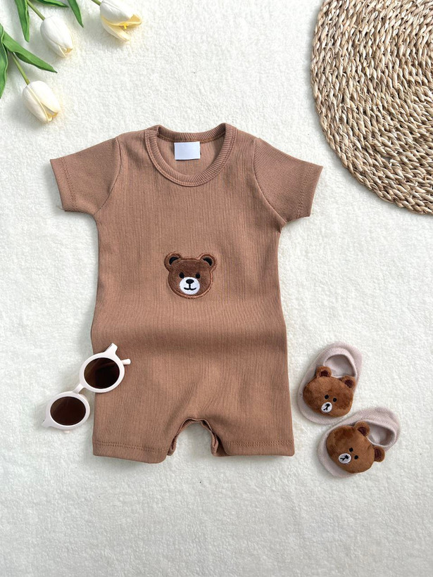 خرید رامپر نوزادی پارچه بیسکوییتی خنک گلدوزی Teddy | مناسب 3 تا 24 ماهگی