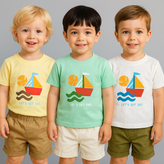 خرید ست تیشرت و شلوارک بچگانه طرح قایق - سایز 40 و 45 | {بن صالح} فروشگاه پوشاک بی بی ست