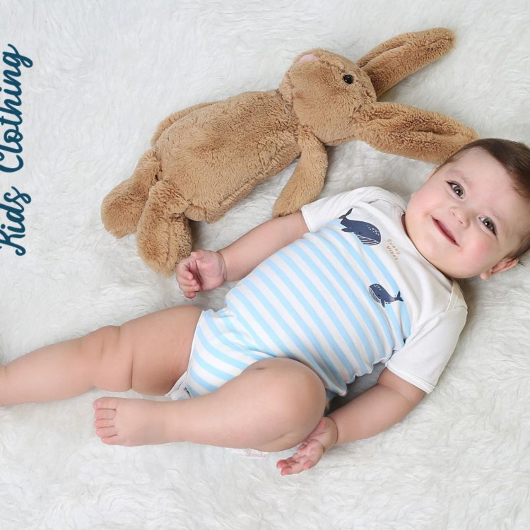 خرید سیسمونی پسرانه بادی و شلوار پنبهای نوزادی | ست مناسب نوزاد تا یک سالگی | طرح نهنگ