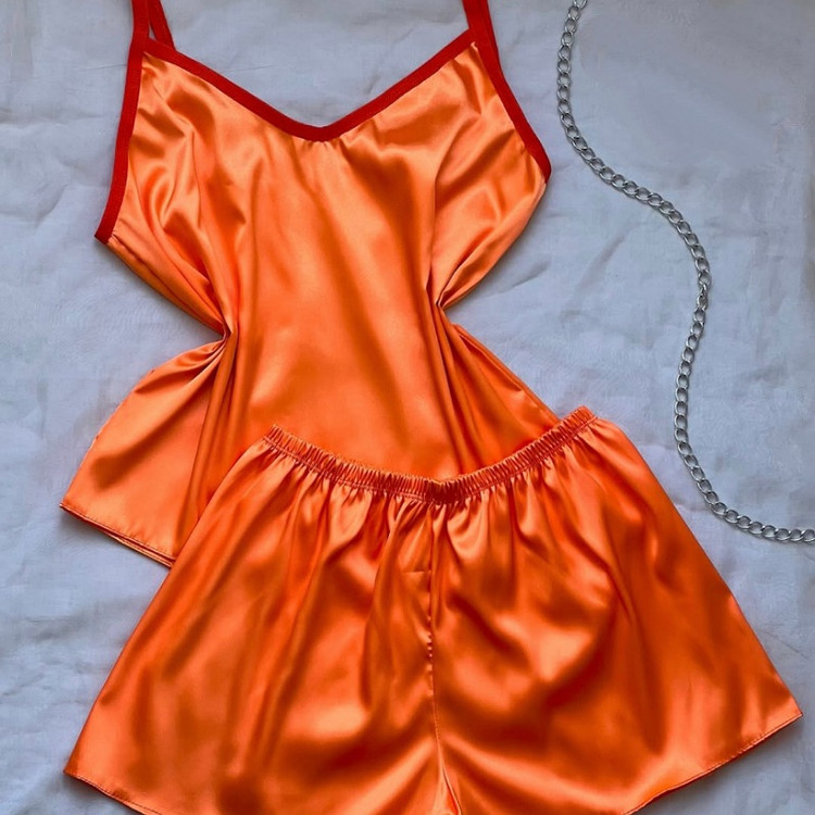 ست نیم ته شورتک ساتن نارنجی