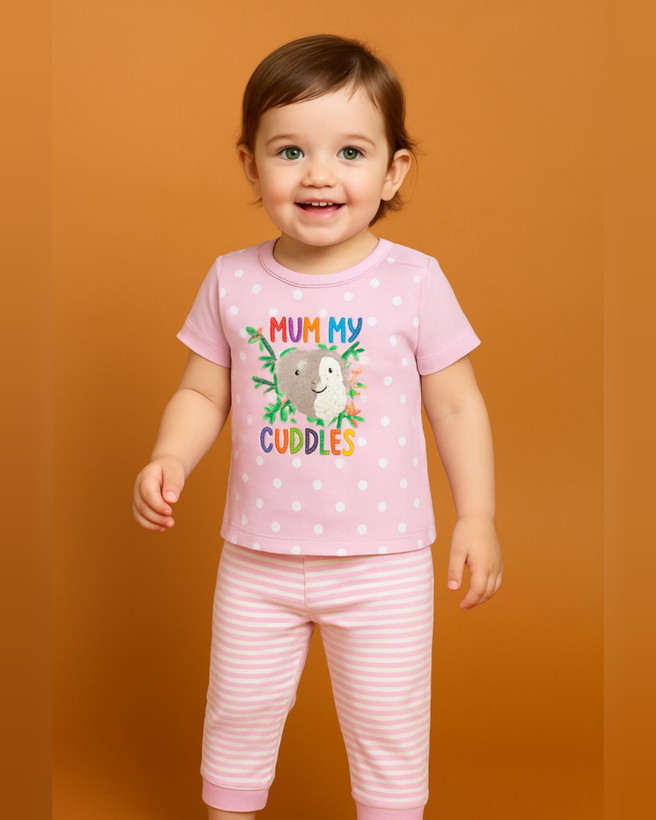 سرویس تکه باز پنبه دخترانه طرح کوالا سایز 1تا 4 مناسب نوزاد تا 18ماه رنگبندی مطابق تصوی