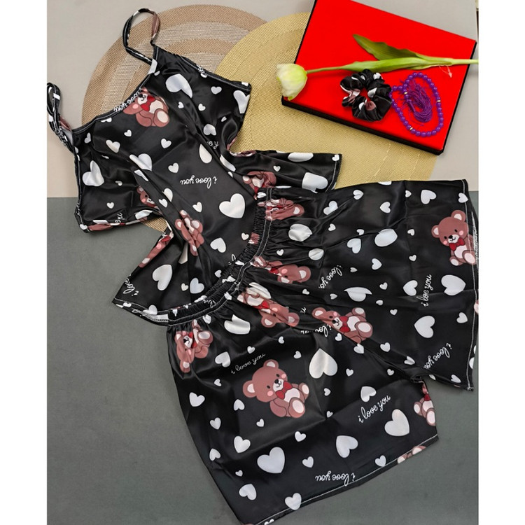 کراپ شورتک ساتن تدی مشکی