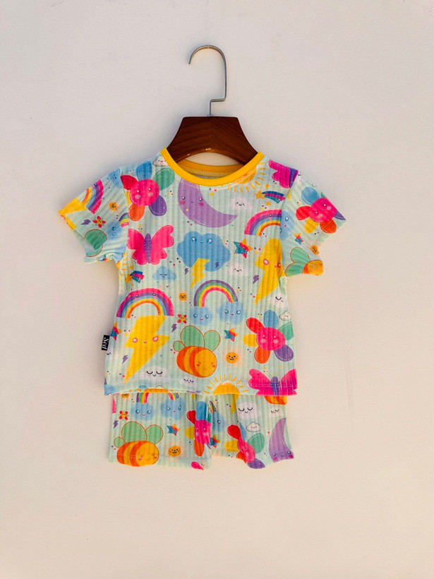 خرید ست تابستانی راحتی رنگین کمان| پارچه ریلی با کیفیت| 1 تا 6 سال | فروشگاه پوشاک بیبی ست
